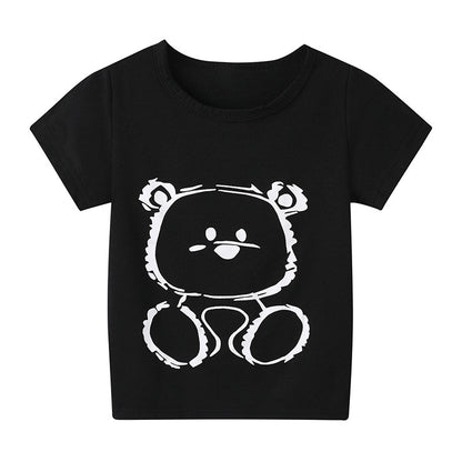 Cartoon Children's T-shirt In White Cotton With Round Neck And Short Sleeves, Perfect For Summer