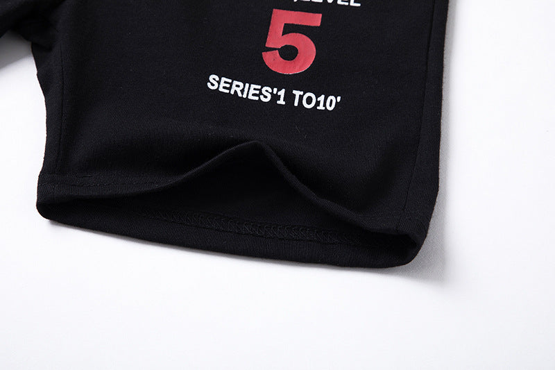 Sporty Letter Pattern Cotton Shorts For Children In Dyed Black, Perfect For Summer Wear