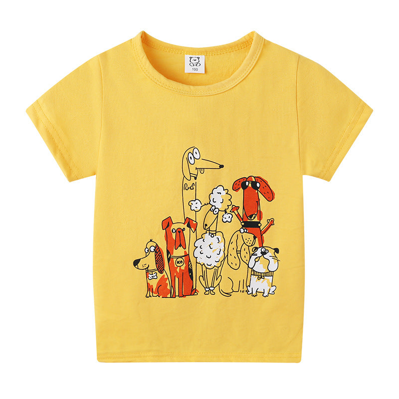 Cartoon Children's T-shirt In White Cotton With Round Neck And Short Sleeves, Perfect For Summer