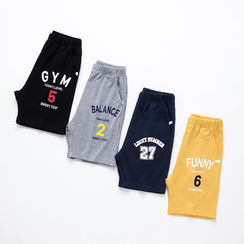 Sporty Letter Pattern Cotton Shorts For Children In Dyed Black, Perfect For Summer Wear