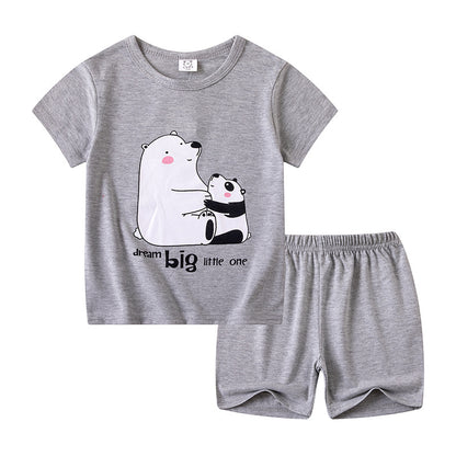 Casual Cartoon Kids Cotton Pant Co-ord Set With Round Neck And Short Sleeve, Perfect For Spring
