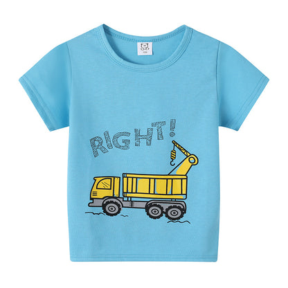 Cartoon Children's T-shirt In White Cotton With Round Neck And Short Sleeves, Perfect For Summer