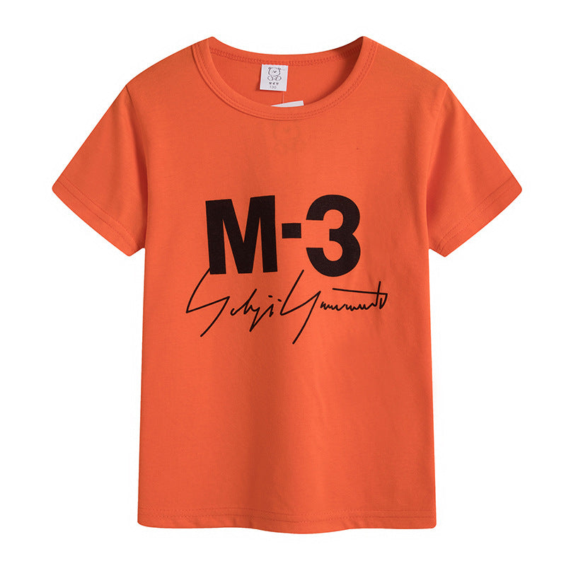 Preppy Style Letter Pattern Boy's Cotton T-Shirt With Round Neck And Short Sleeves In Yellow