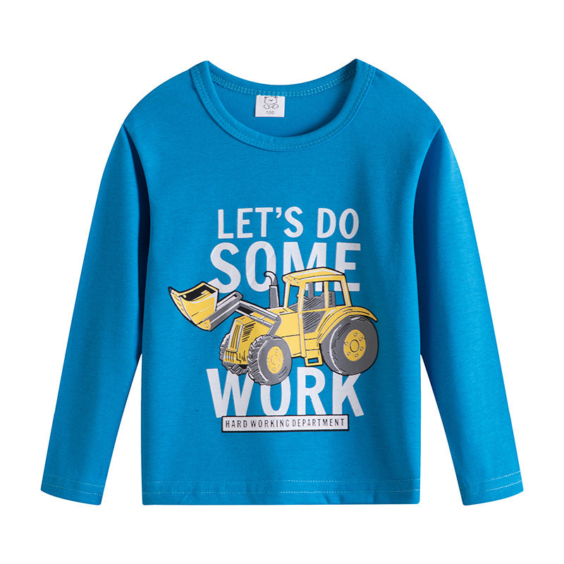 Cartoon Children's T-shirt In Light Blue With Round Neck And Long Sleeves, Made From Over 90% Cotton, Perfect For Spring