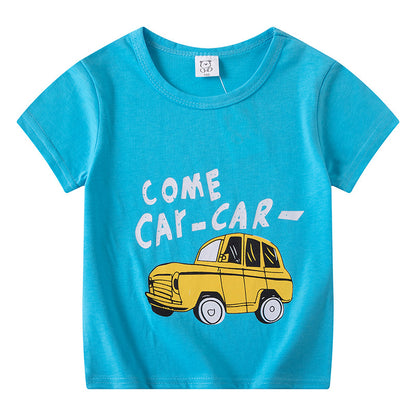 Cartoon Children's T-shirt In White Cotton With Round Neck And Short Sleeves, Perfect For Summer