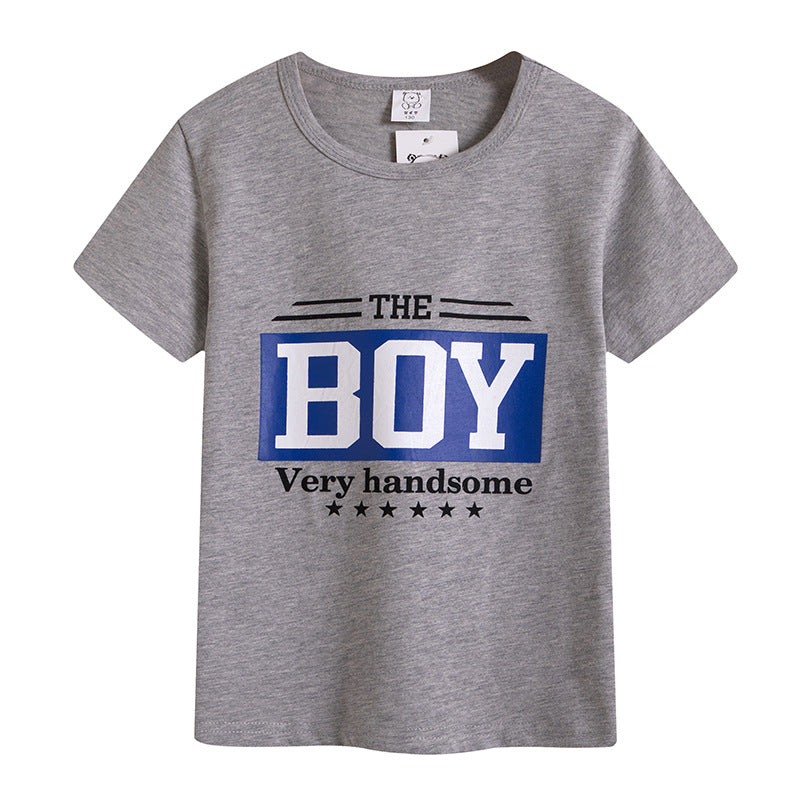 Preppy Style Letter Pattern Boy's Cotton T-Shirt With Round Neck And Short Sleeves In Yellow