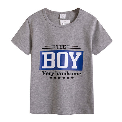 Preppy Style Letter Pattern Boy's Cotton T-Shirt With Round Neck And Short Sleeves In Yellow