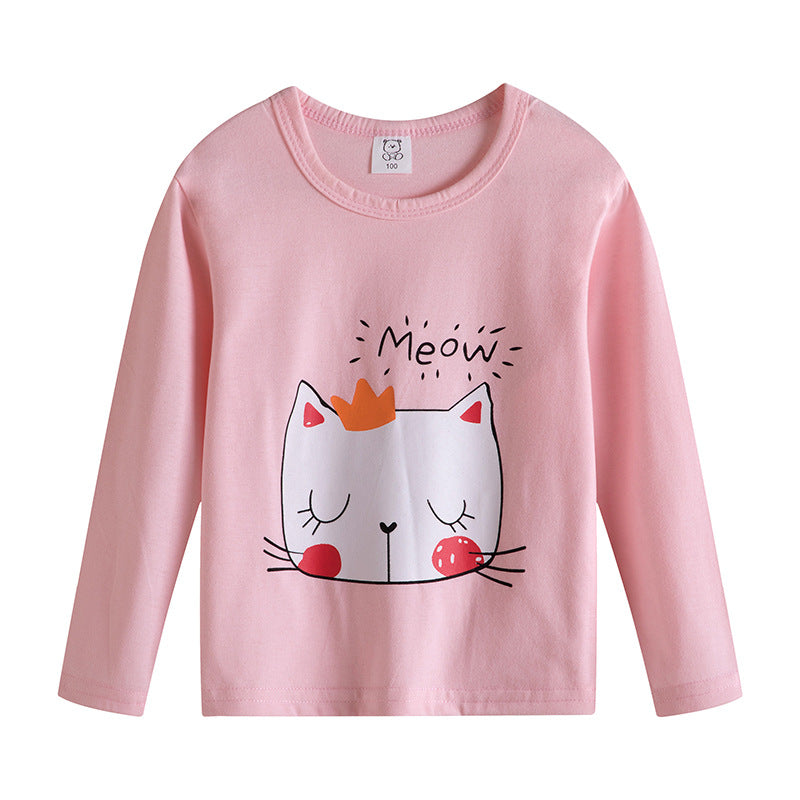 Cartoon Children's T-shirt In Light Blue With Round Neck And Long Sleeves, Made From Over 90% Cotton, Perfect For Spring
