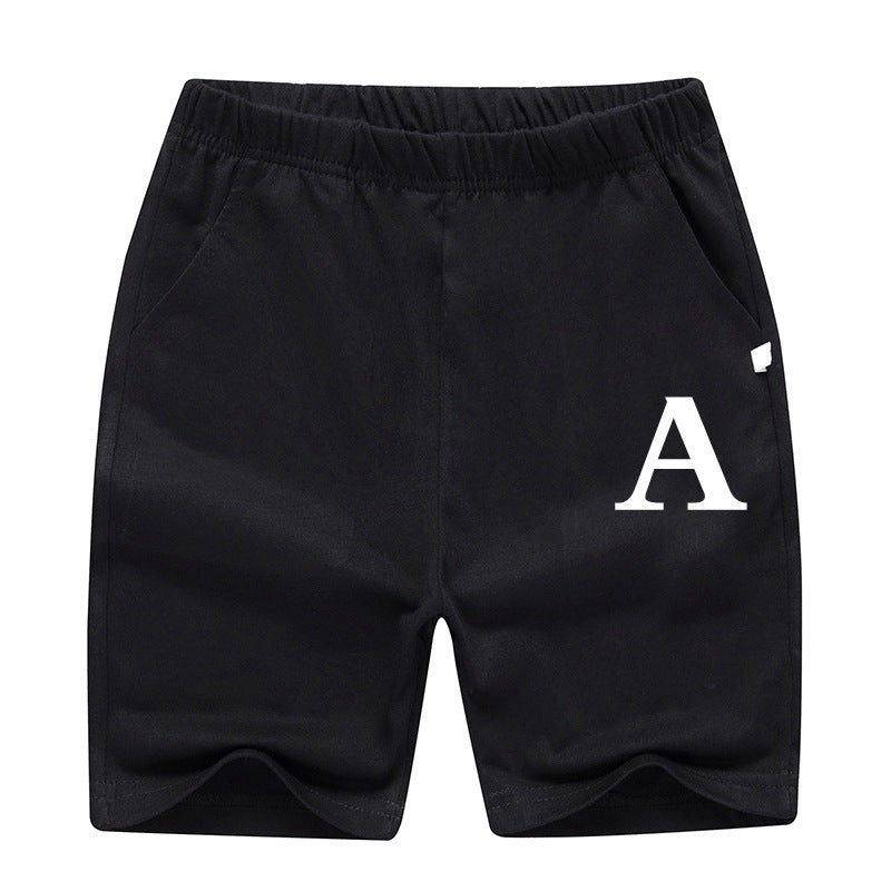 Sporty Letter Pattern Cotton Shorts For Children In Dyed Black, Perfect For Summer Wear