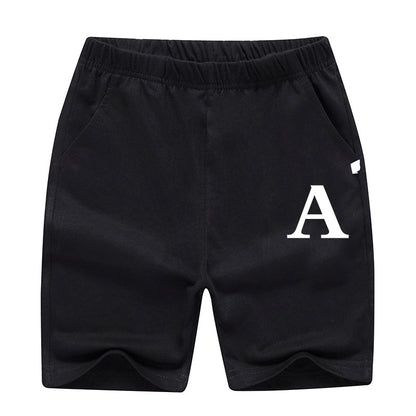 Sporty Letter Pattern Cotton Shorts For Children In Dyed Black, Perfect For Summer Wear