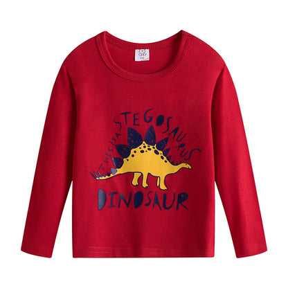 Cartoon Children's T-shirt In Light Blue With Round Neck And Long Sleeves, Made From Over 90% Cotton, Perfect For Spring