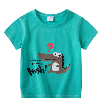 Cartoon Children's T-shirt In White Cotton With Round Neck And Short Sleeves, Perfect For Summer