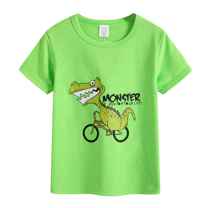 Preppy Style Letter Pattern Boy's Cotton T-Shirt With Round Neck And Short Sleeves In Yellow
