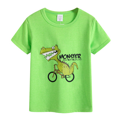 Preppy Style Letter Pattern Boy's Cotton T-Shirt With Round Neck And Short Sleeves In Yellow