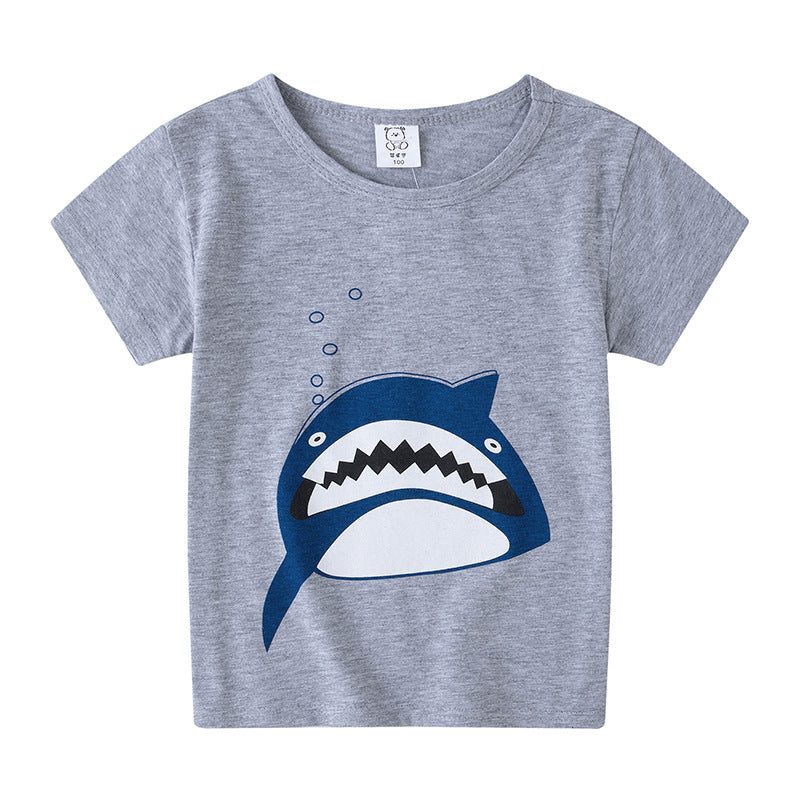 Cartoon Children's T-shirt In White Cotton With Round Neck And Short Sleeves, Perfect For Summer