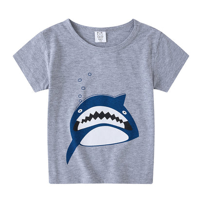 Cartoon Children's T-shirt In White Cotton With Round Neck And Short Sleeves, Perfect For Summer