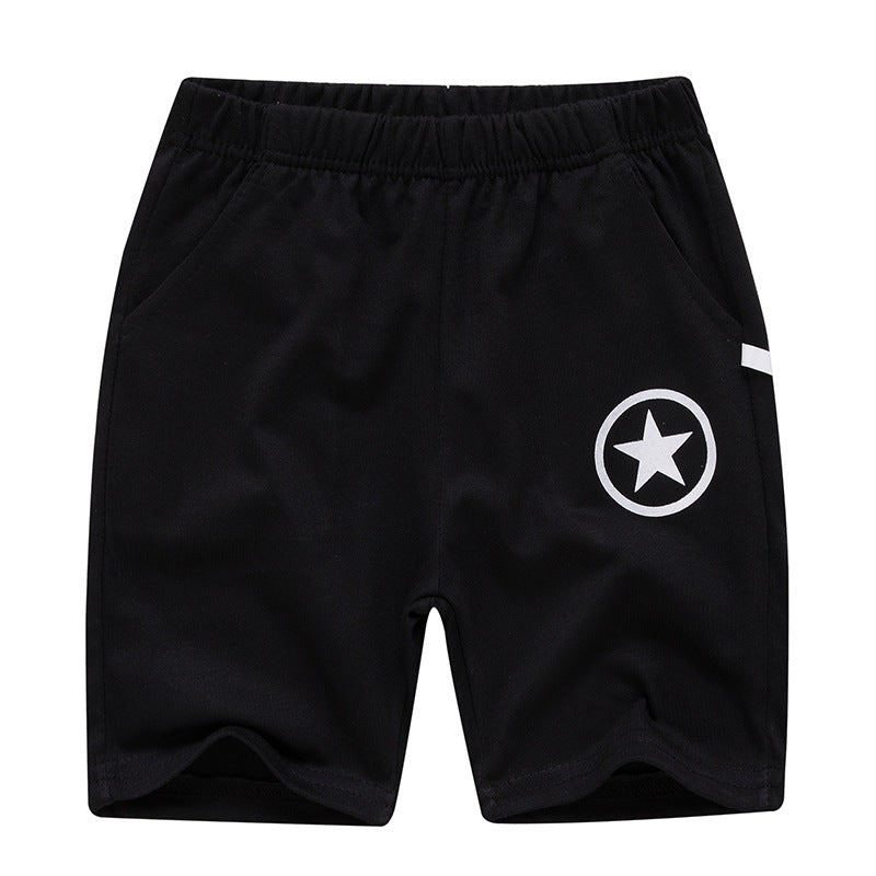 Sporty Letter Pattern Cotton Shorts For Children In Dyed Black, Perfect For Summer Wear