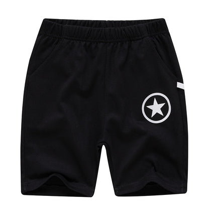 Sporty Letter Pattern Cotton Shorts For Children In Dyed Black, Perfect For Summer Wear