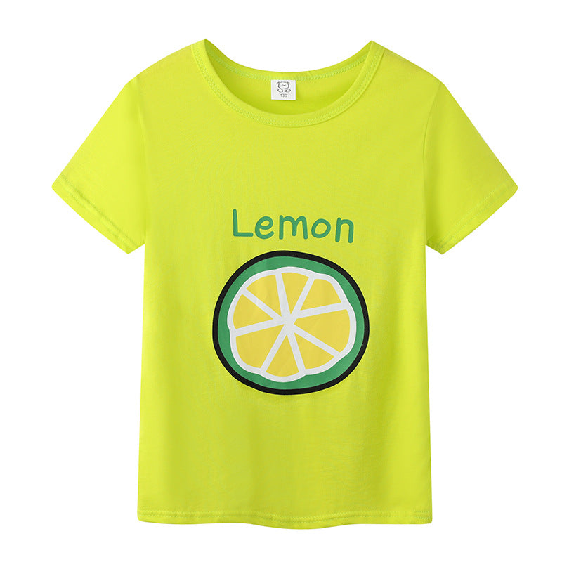 Preppy Style Letter Pattern Boy's Cotton T-Shirt With Round Neck And Short Sleeves In Yellow