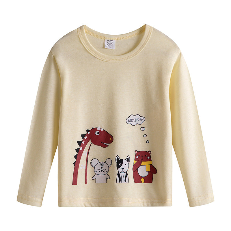 Cartoon Children's T-shirt In Light Blue With Round Neck And Long Sleeves, Made From Over 90% Cotton, Perfect For Spring