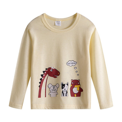 Cartoon Children's T-shirt In Light Blue With Round Neck And Long Sleeves, Made From Over 90% Cotton, Perfect For Spring