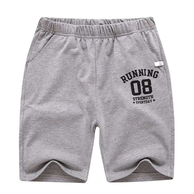 Sporty Letter Pattern Cotton Shorts For Children In Dyed Black, Perfect For Summer Wear