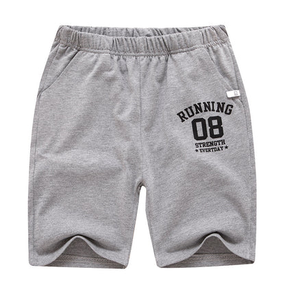 Sporty Letter Pattern Cotton Shorts For Children In Dyed Black, Perfect For Summer Wear