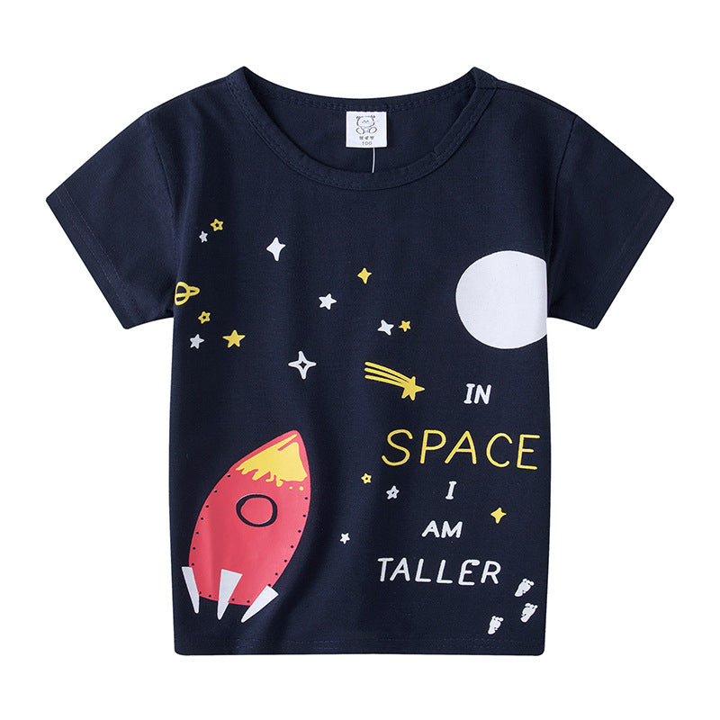 Cartoon Children's T-shirt In White Cotton With Round Neck And Short Sleeves, Perfect For Summer