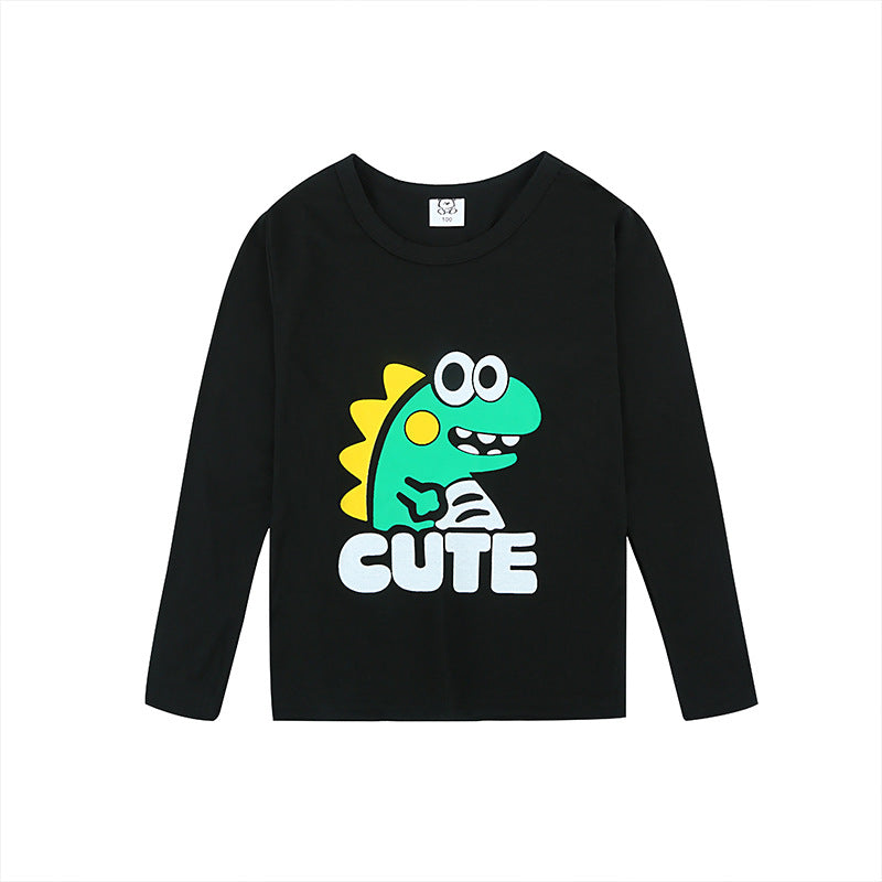 Cartoon Children's T-shirt In Light Blue With Round Neck And Long Sleeves, Made From Over 90% Cotton, Perfect For Spring