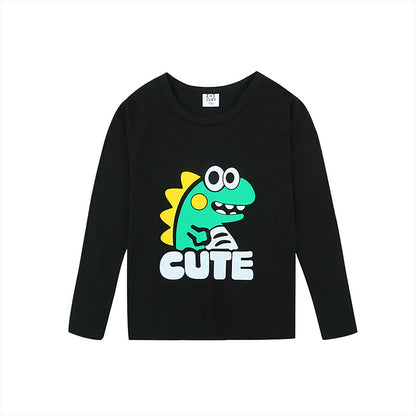 Cartoon Children's T-shirt In Light Blue With Round Neck And Long Sleeves, Made From Over 90% Cotton, Perfect For Spring