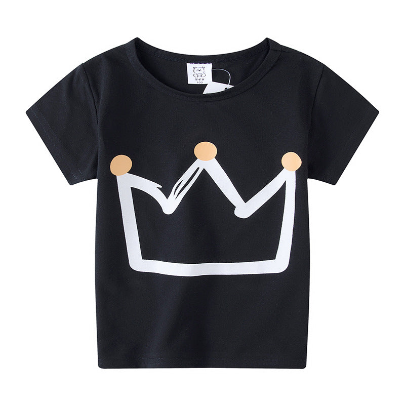 Cartoon Children's T-shirt In White Cotton With Round Neck And Short Sleeves, Perfect For Summer