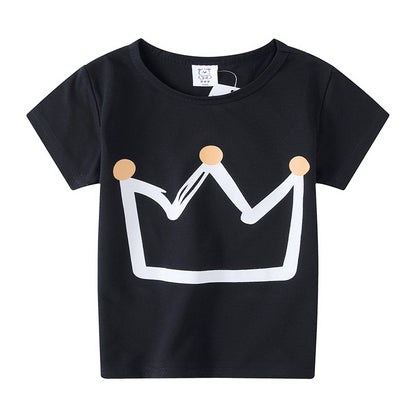 Cartoon Children's T-shirt In White Cotton With Round Neck And Short Sleeves, Perfect For Summer