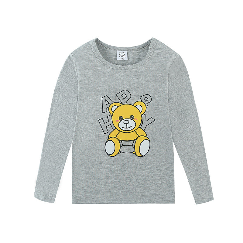 Cartoon Children's T-shirt In Light Blue With Round Neck And Long Sleeves, Made From Over 90% Cotton, Perfect For Spring