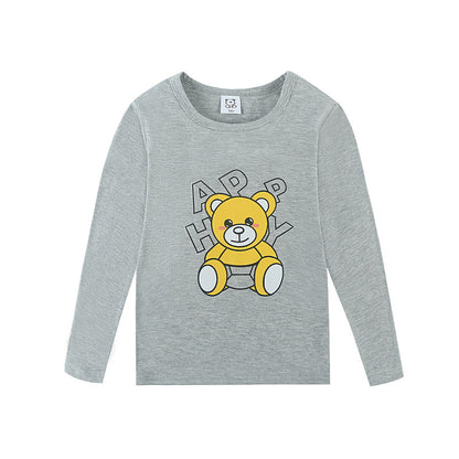 Cartoon Children's T-shirt In Light Blue With Round Neck And Long Sleeves, Made From Over 90% Cotton, Perfect For Spring