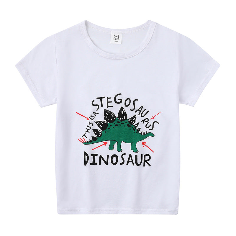 Cartoon Children's T-shirt In White Cotton With Round Neck And Short Sleeves, Perfect For Summer