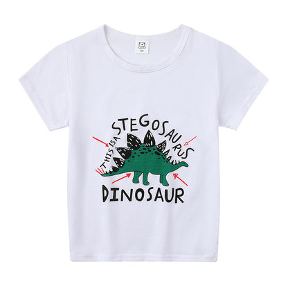 Cartoon Children's T-shirt In White Cotton With Round Neck And Short Sleeves, Perfect For Summer