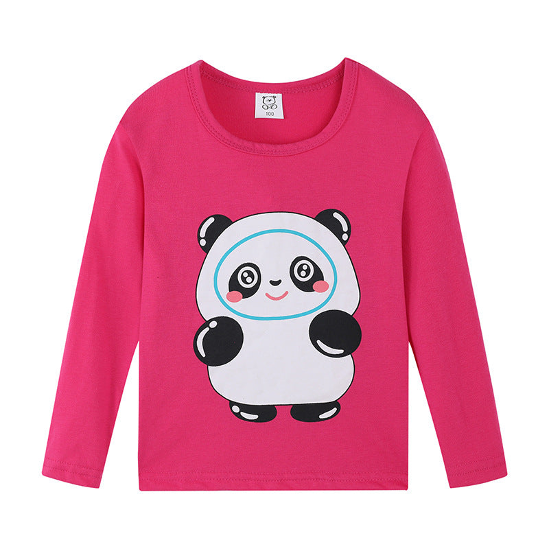 Cartoon Children's T-shirt In Light Blue With Round Neck And Long Sleeves, Made From Over 90% Cotton, Perfect For Spring