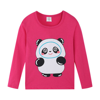 Cartoon Children's T-shirt In Light Blue With Round Neck And Long Sleeves, Made From Over 90% Cotton, Perfect For Spring