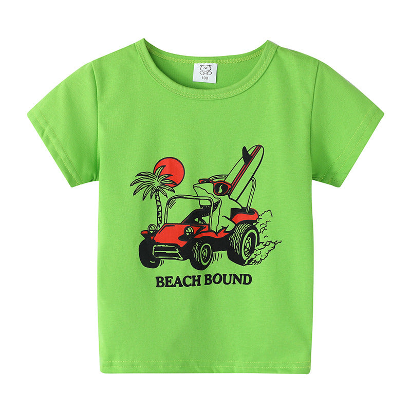 Cartoon Children's T-shirt In White Cotton With Round Neck And Short Sleeves, Perfect For Summer