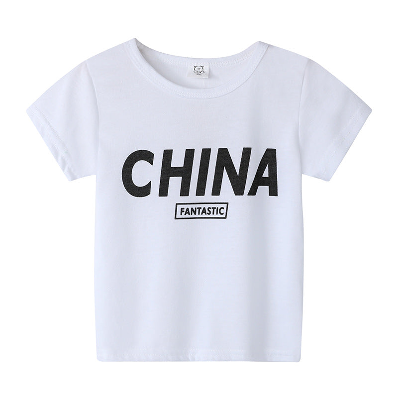 Cartoon Children's T-shirt In White Cotton With Round Neck And Short Sleeves, Perfect For Summer