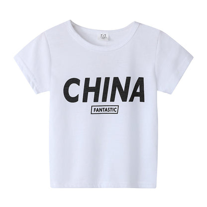 Cartoon Children's T-shirt In White Cotton With Round Neck And Short Sleeves, Perfect For Summer