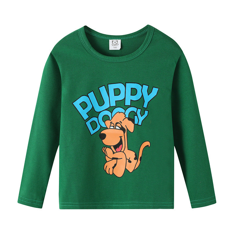 Cartoon Children's T-shirt In Light Blue With Round Neck And Long Sleeves, Made From Over 90% Cotton, Perfect For Spring