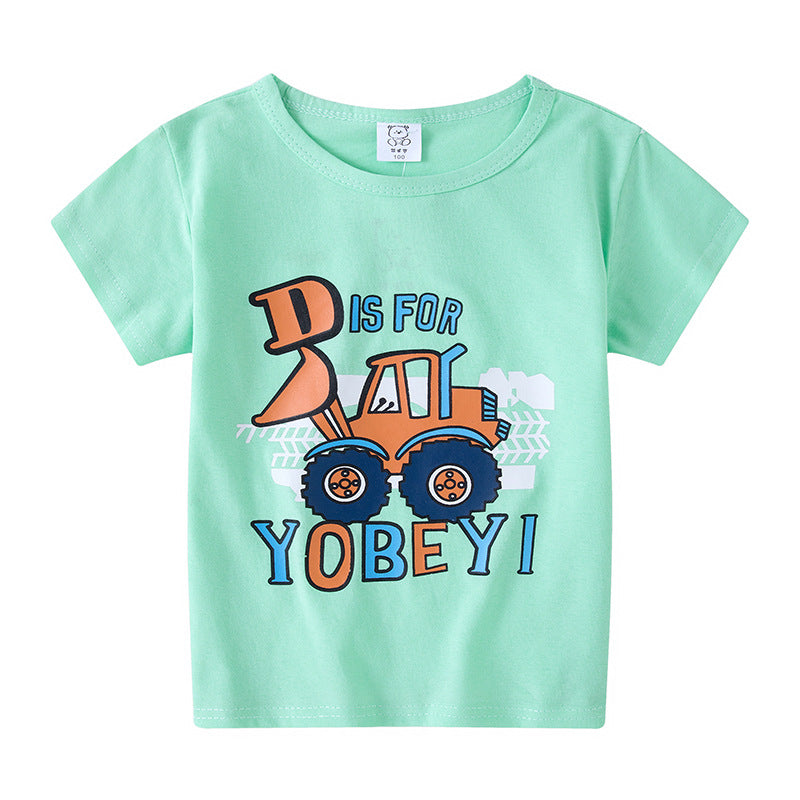 Cartoon Children's T-shirt In White Cotton With Round Neck And Short Sleeves, Perfect For Summer