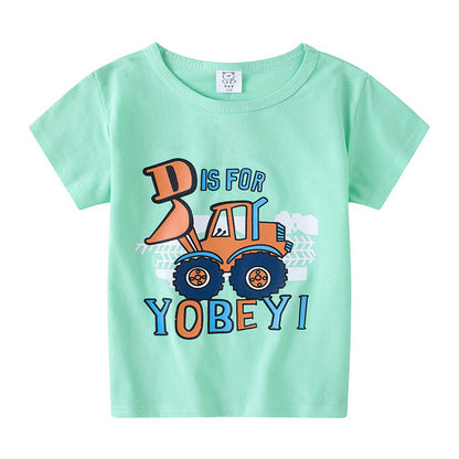 Cartoon Children's T-shirt In White Cotton With Round Neck And Short Sleeves, Perfect For Summer