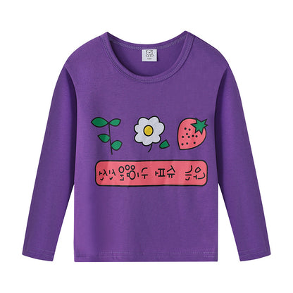 Cartoon Children's T-shirt In Light Blue With Round Neck And Long Sleeves, Made From Over 90% Cotton, Perfect For Spring