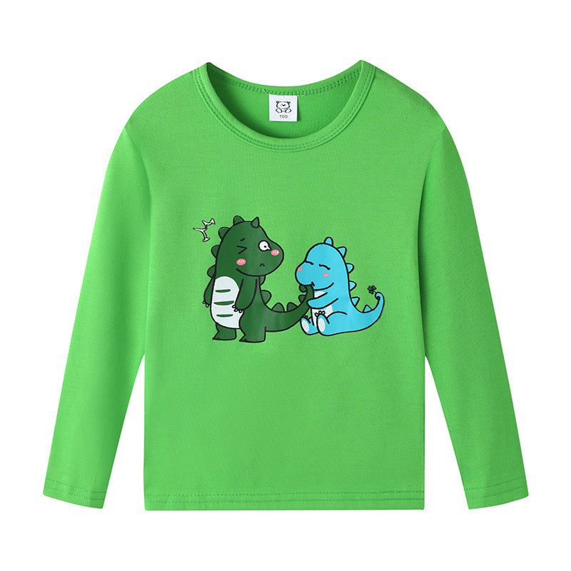 Cartoon Children's T-shirt In Light Blue With Round Neck And Long Sleeves, Made From Over 90% Cotton, Perfect For Spring