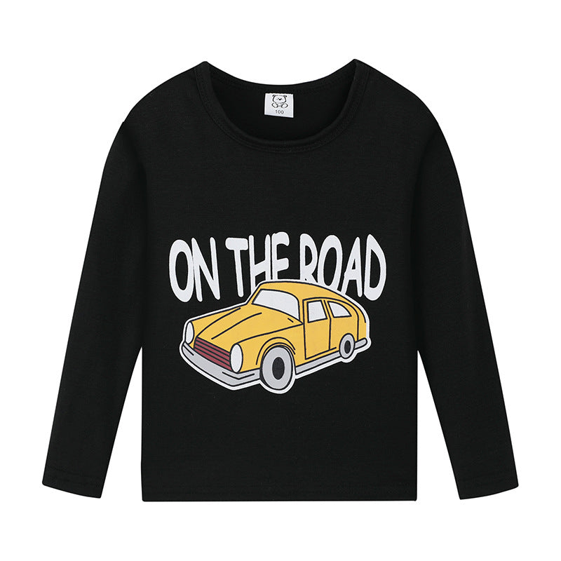 Cartoon Children's T-shirt In Light Blue With Round Neck And Long Sleeves, Made From Over 90% Cotton, Perfect For Spring