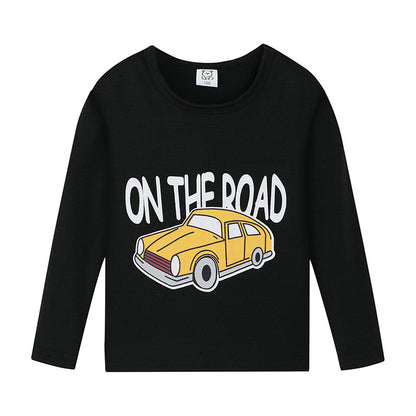 Cartoon Children's T-shirt In Light Blue With Round Neck And Long Sleeves, Made From Over 90% Cotton, Perfect For Spring