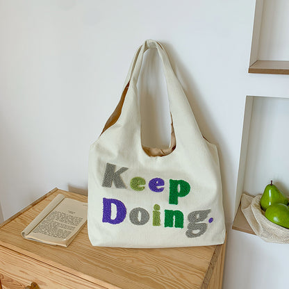 Square Canvas Shoulder Bag Featuring Letter Pattern, Stylish And Durable For Everyday Use