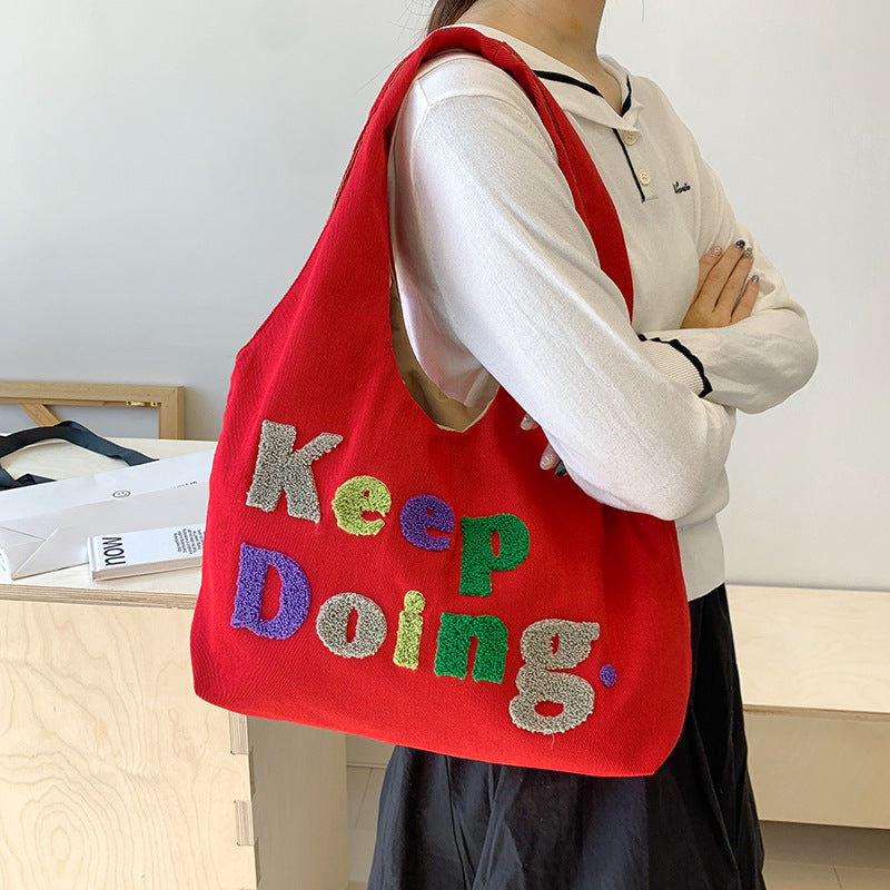Square Canvas Shoulder Bag Featuring Letter Pattern, Stylish And Durable For Everyday Use